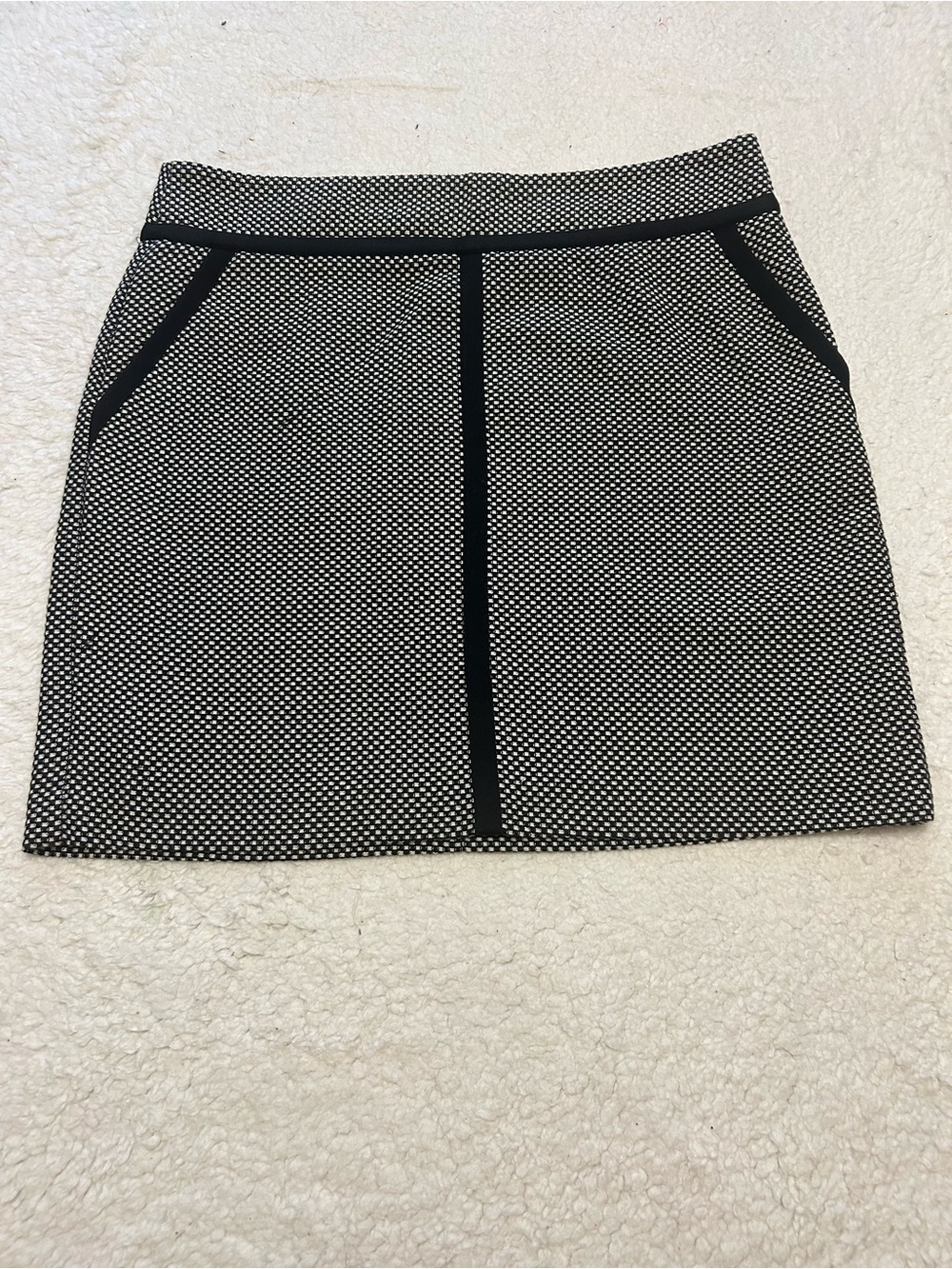 LOFT Black and White Textured Mini Skirt with Contrast Piping